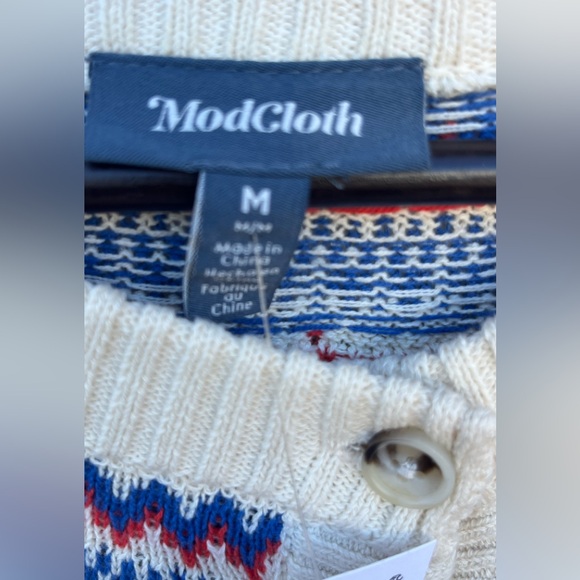 Women's Modcloth Fair Isle Sweater cardigan Dinosaur 100% Cotton M - Picture 3 of 4
